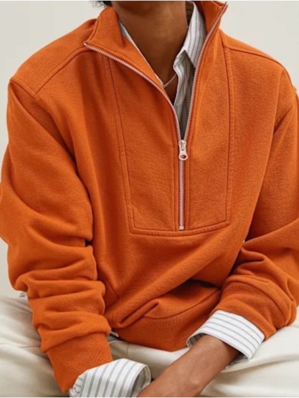 Everlane The Track Half-Zip Sweater in Burnt Orange 100% Organic Cotton size S